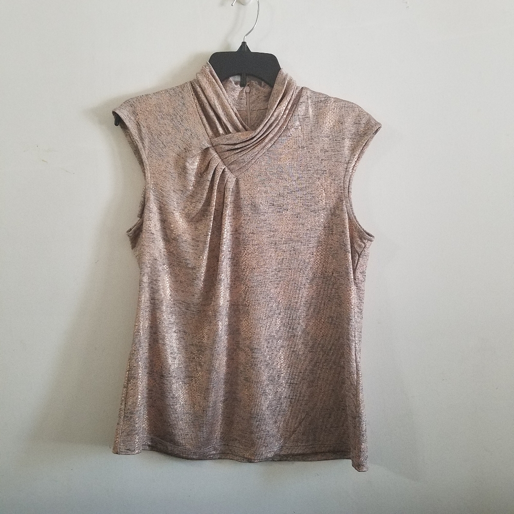 CALVIN KLEIN | Rose Gold Mock Neck Top